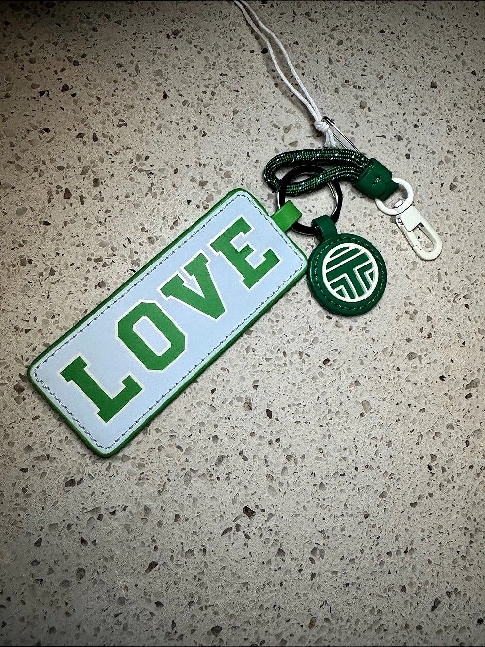Tory Burch LOVE Key Ring / Bag Charm Green & White NWT